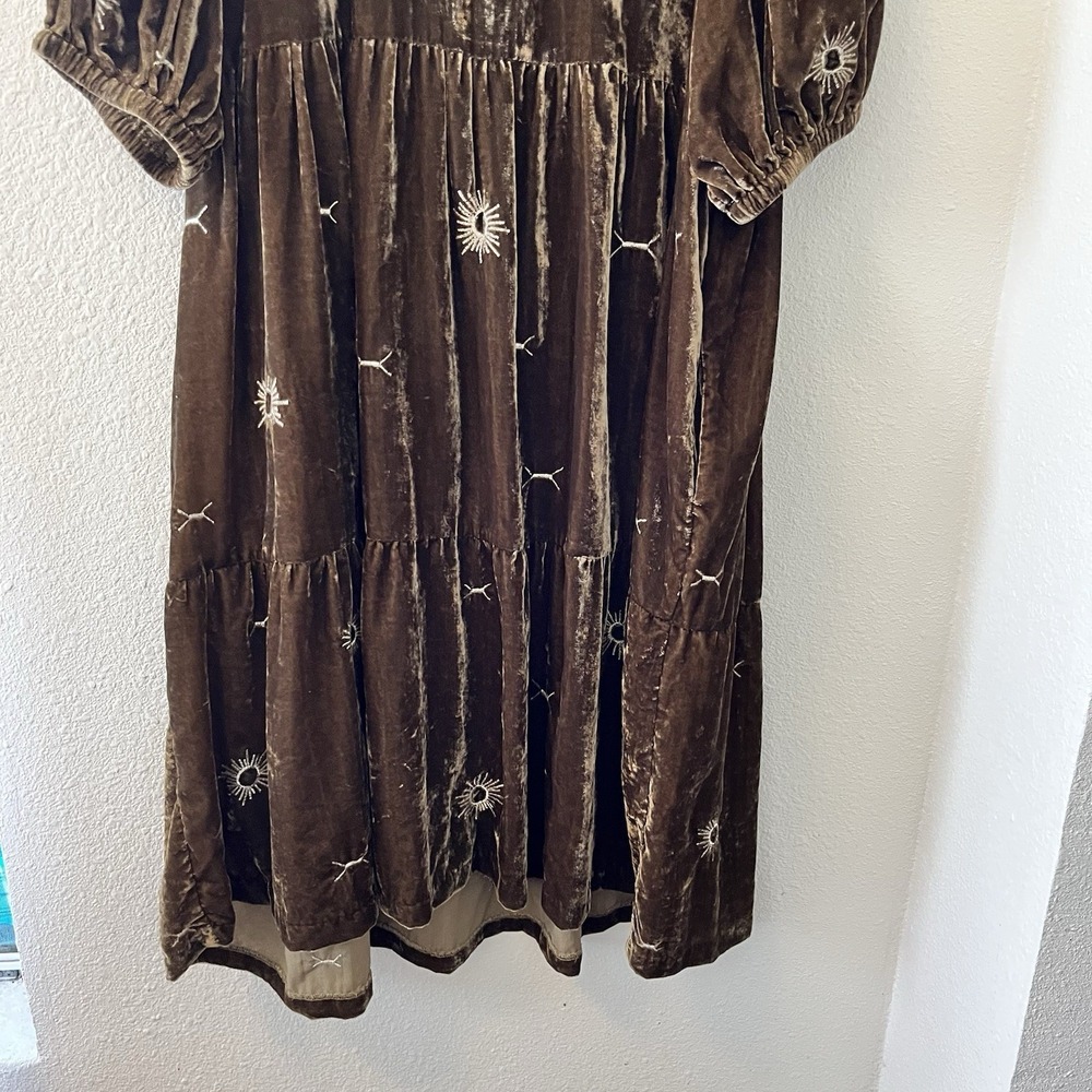 Wayward Fancies Eshakti Dress Velvet Embroidered Green Floral Grunge Boho - Picture 11 of 15
